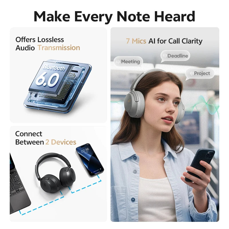 QCY H3S Over Ear ANC Bluetooth Headphones LDAC Spatial Sound