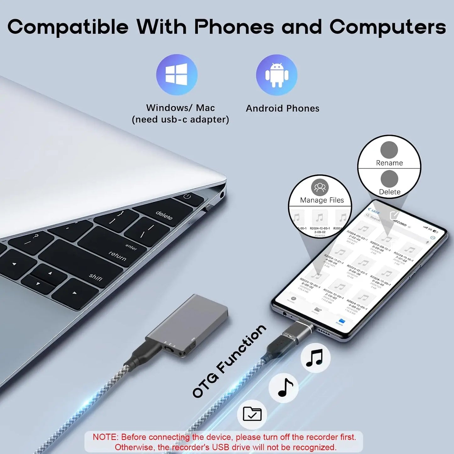 Voice Recorder With AI Noise Reduction And 40 Hour Recording Magnetic Design