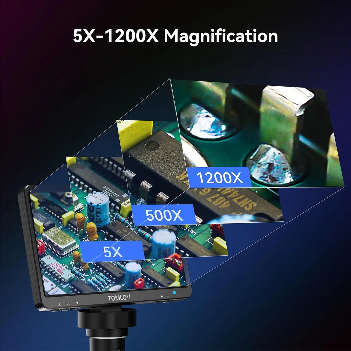 TOMLOV LCD Digital Microscope 1200X HDMI 12MP For Electronics Soldering