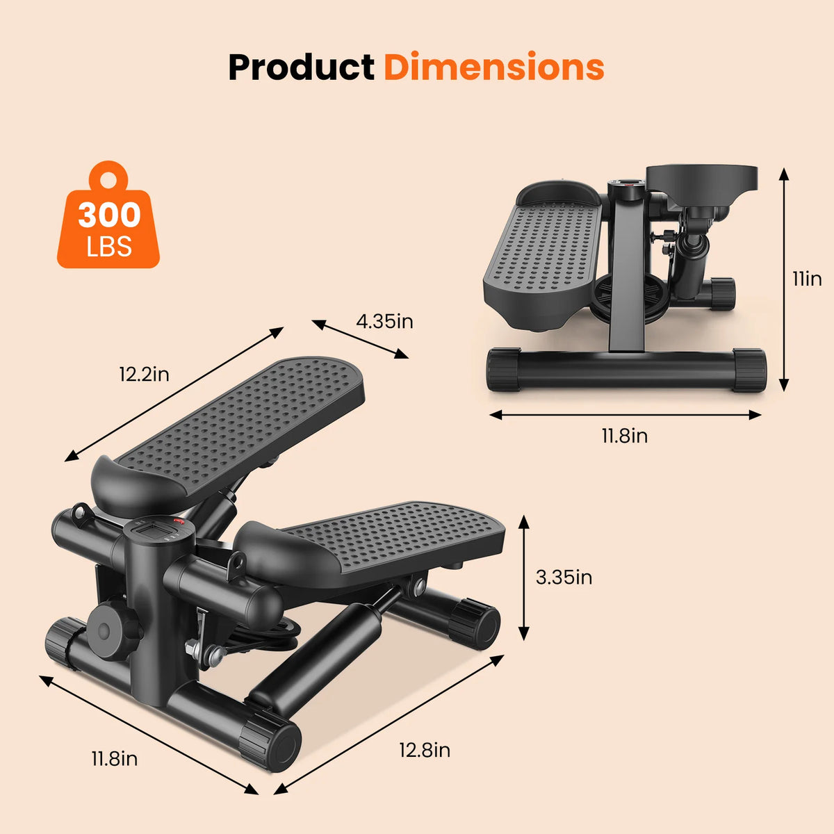 JHK Mini Stepper With Resistance Bands 300 Lbs Weight Capacity