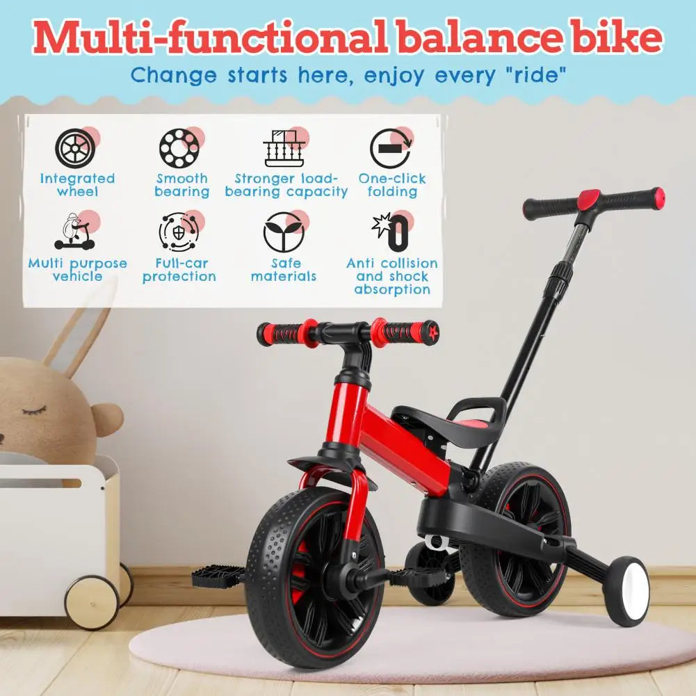 Kids 6 In 1 Folding Balance Bike With Training Wheels