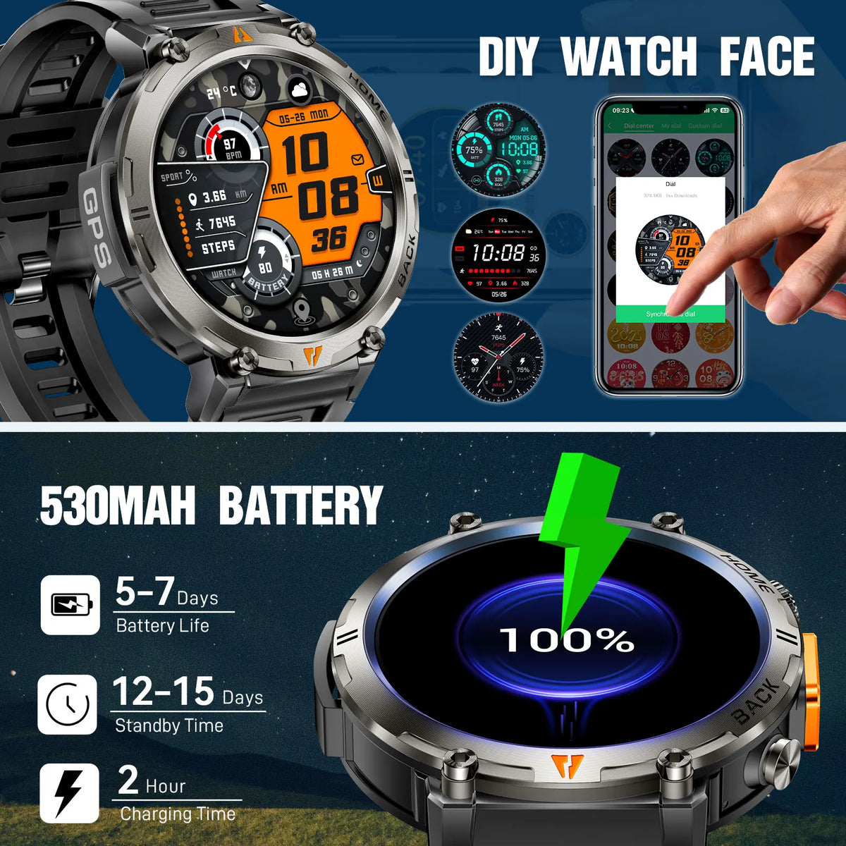 EIGIIS KE3 Bluetooth Call Smartwatch for Men Health Monitor