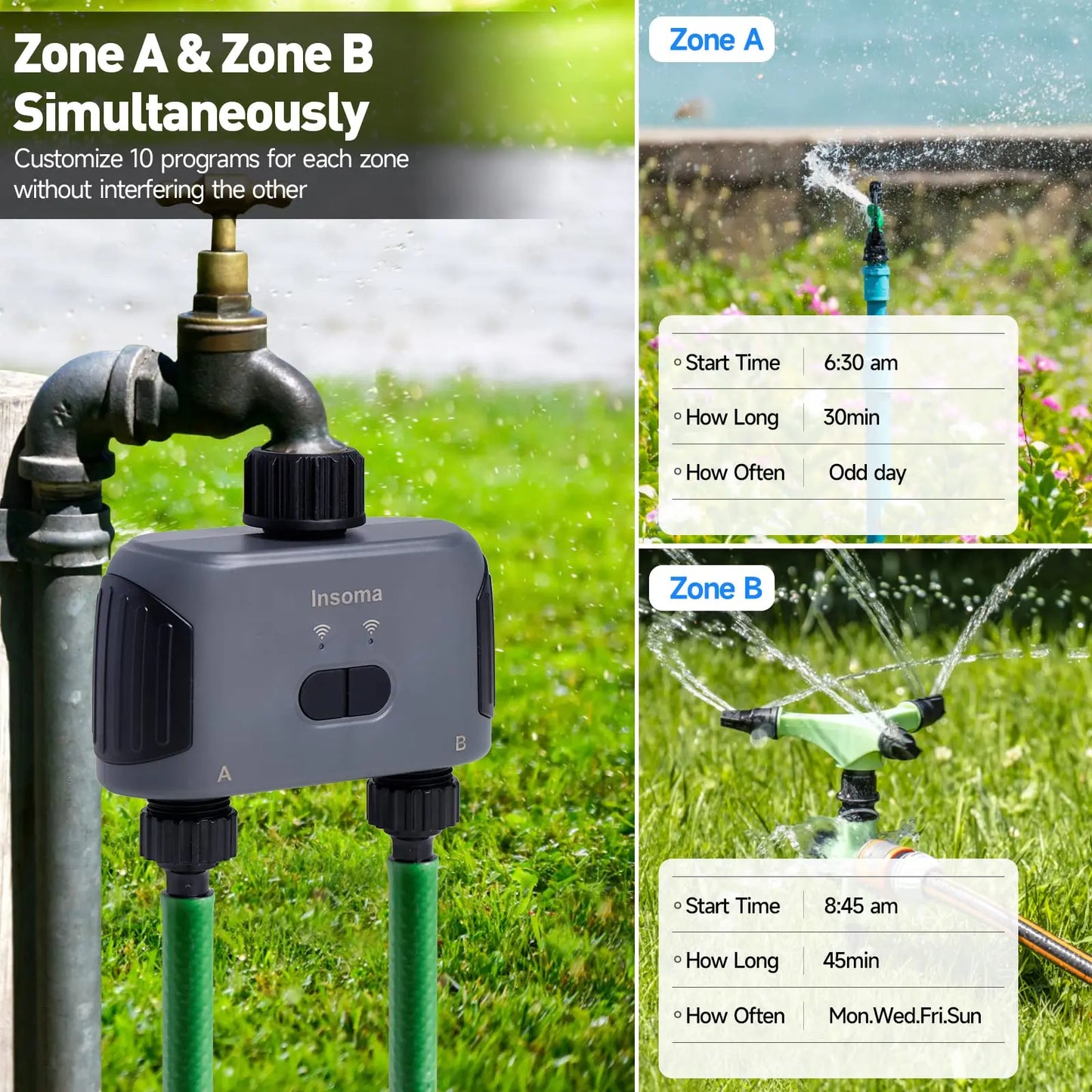 Insoma Zigbee WiFi Water Timer For 2-Outlet Garden Irrigation Alexa