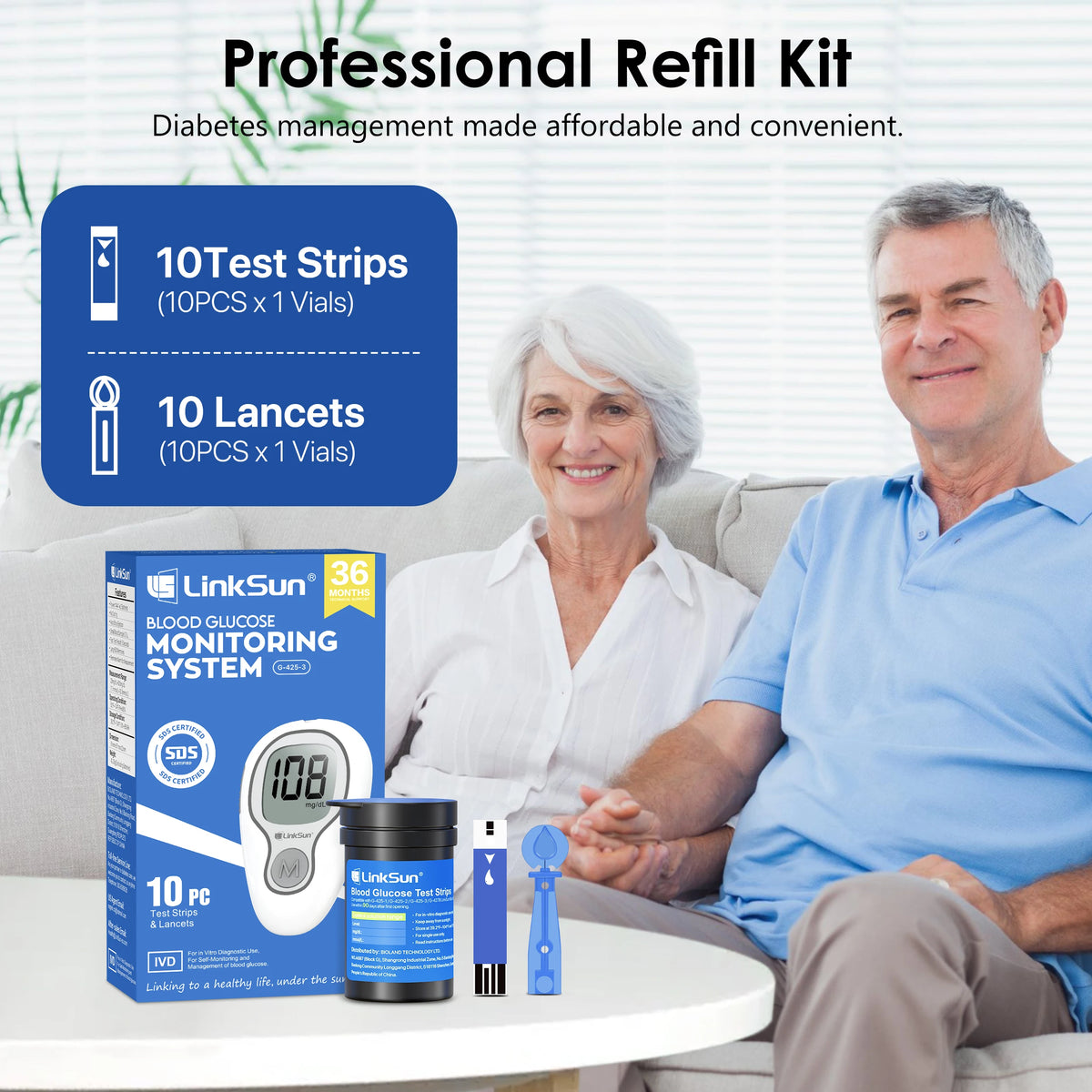 Linksun Blood Glucose Meter G-425-3 Glucometer Complete Kit
