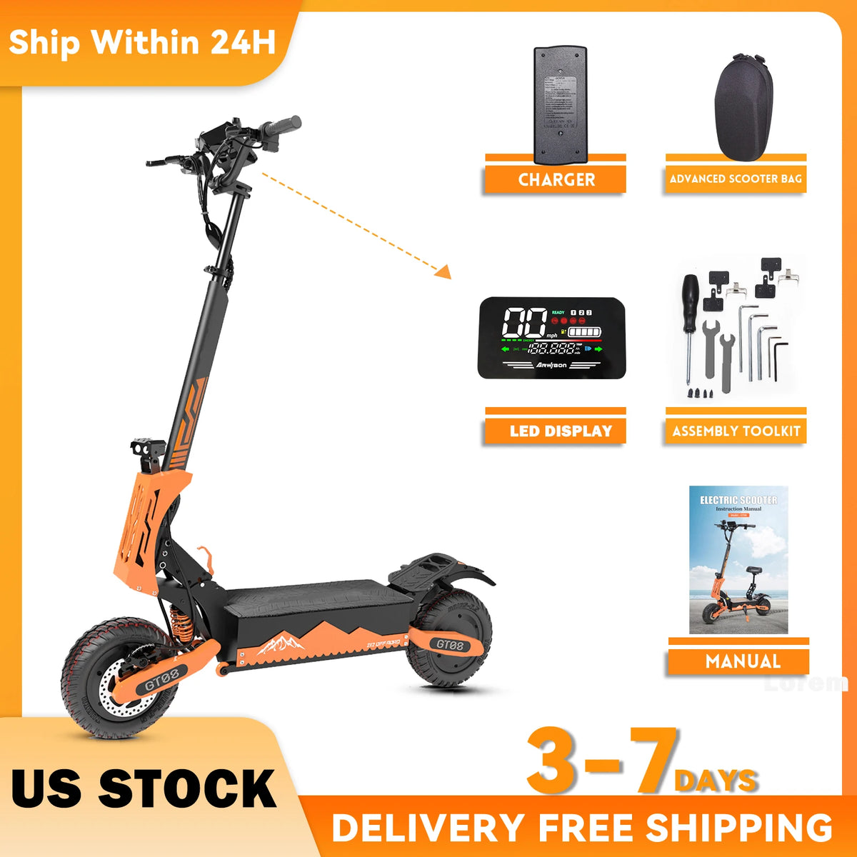 Arwibon GT08 Electric Scooter 5600W Motor 46 MPH