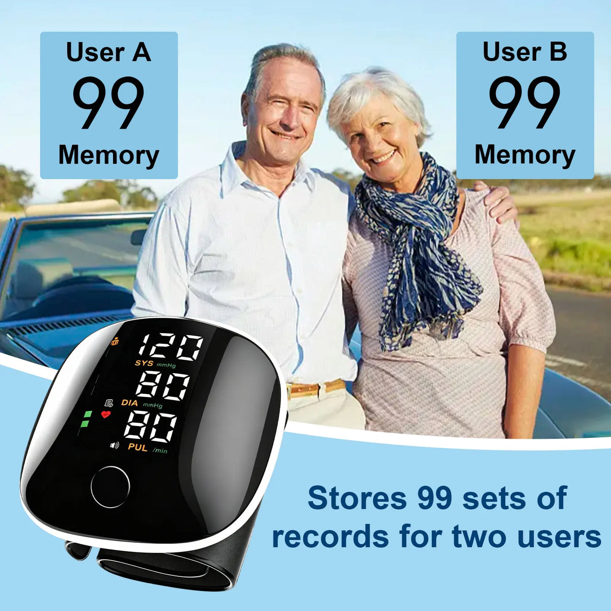 Rechargeable Wrist Blood Pressure Monitor With 240 Memory For Home