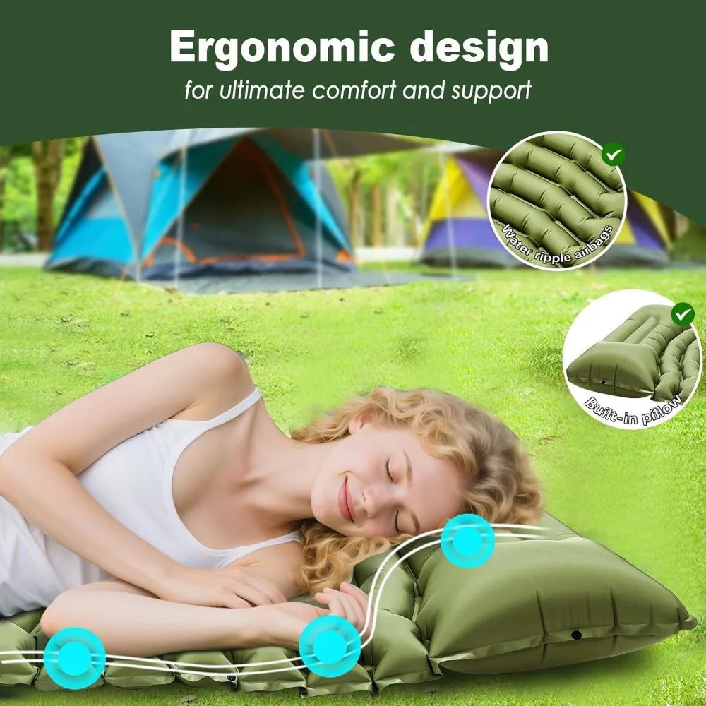NBVCX Ultralight Inflatable Sleeping Pad With Built In Pillow