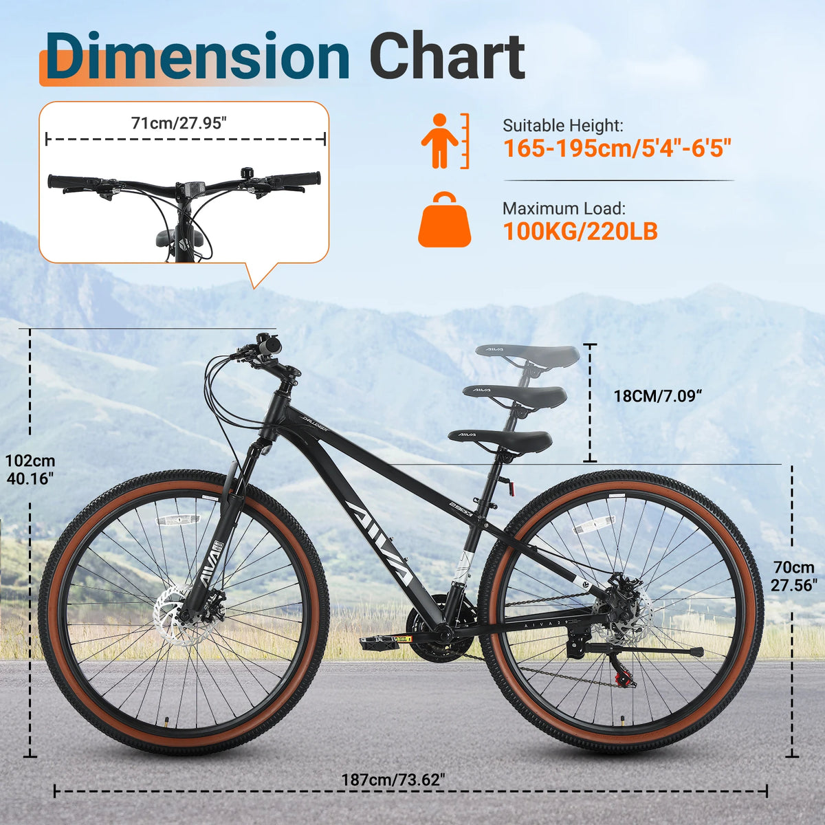 AIVA Hardtail Mountain Bike Aluminum Frame With Disc Brakes