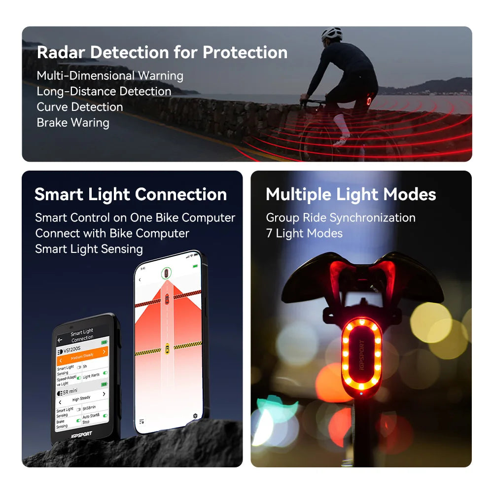 iGPSPORT SRmini Radar Tail Light With Brake Alert IPX7 Waterproof