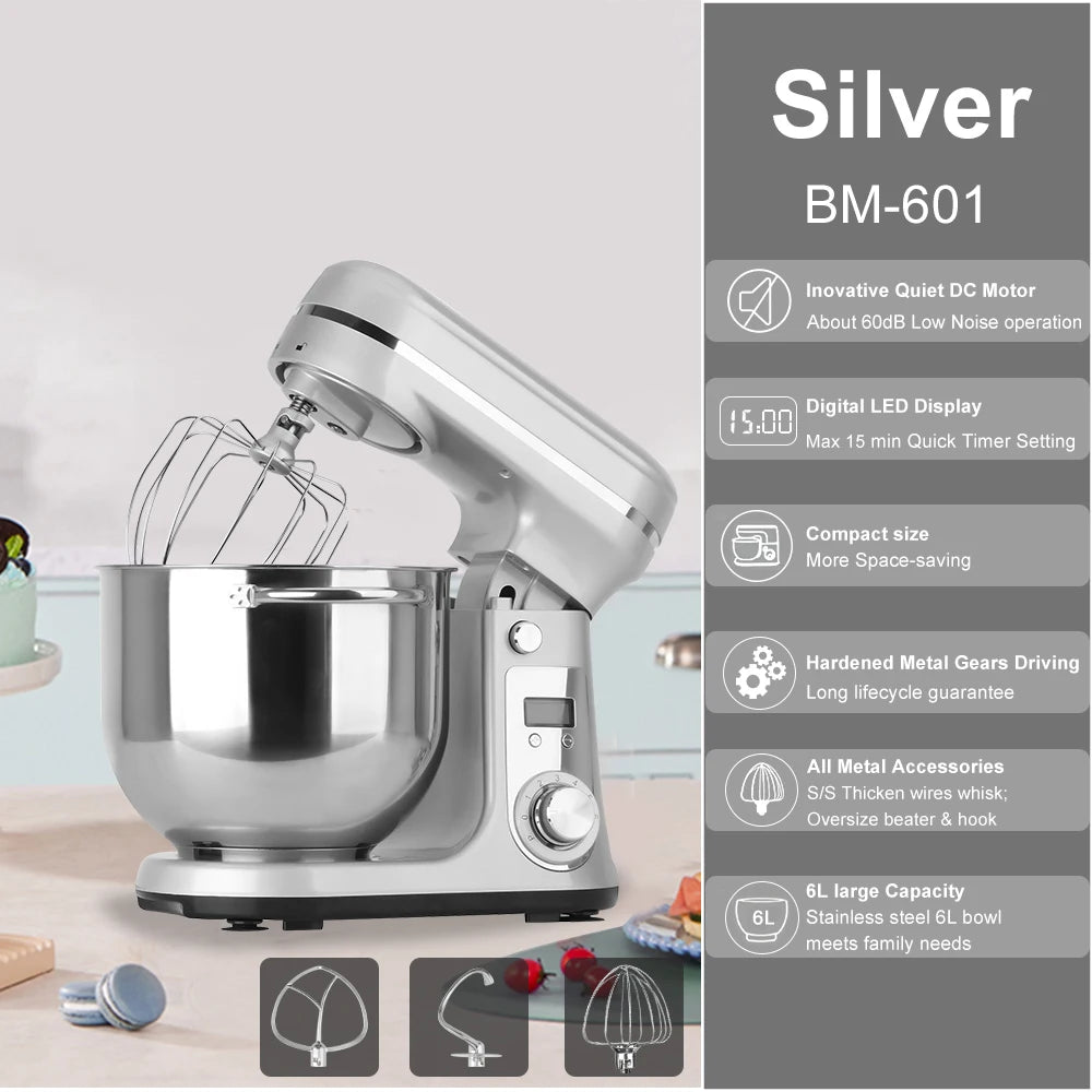 Biolomix 6 Speed Kitchen Stand Mixer Quiet Motor Electric Kneader