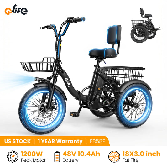 Qlife Triker 2.0 Folding Electric Trike With 1200W Motor
