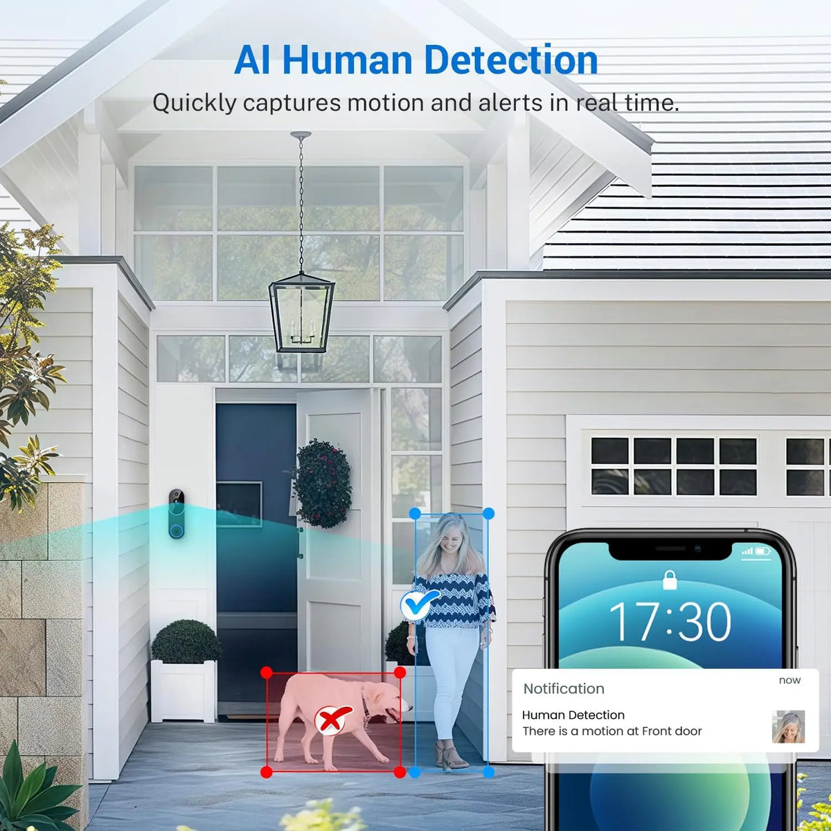 Smart Wireless Video Doorbell Camera With AI Human Detection