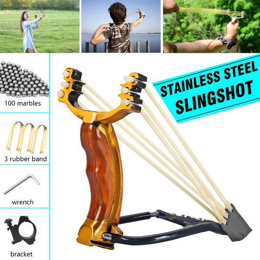 Outdoor Slingshot Set Alloy Wooden Handle With 3 Rubber Bands