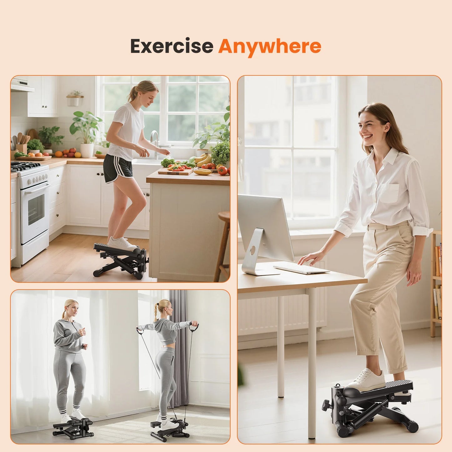 JHK Mini Stepper With Resistance Bands 300 Lbs Weight Capacity