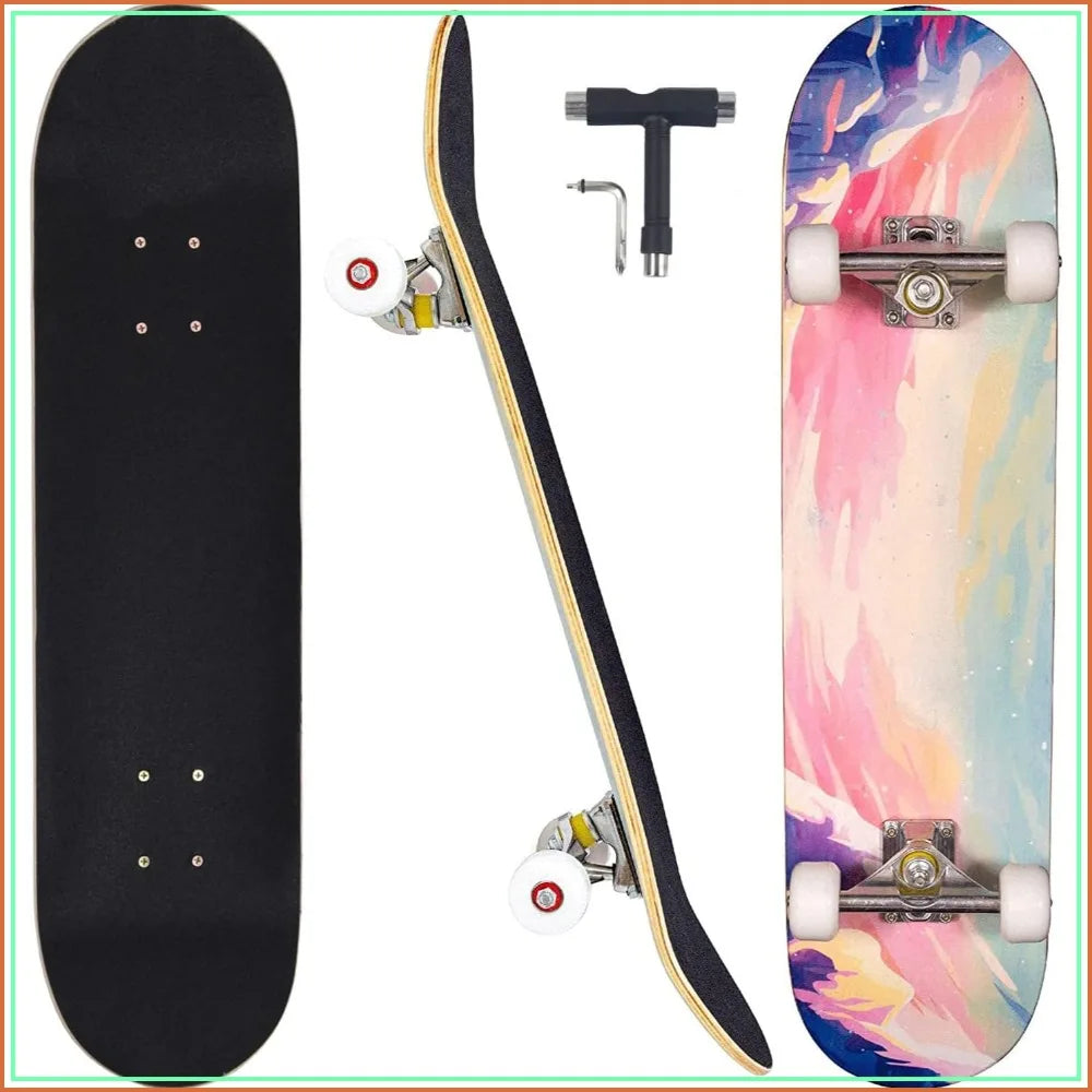 Maple Complete Skateboard For Beginners With Double Kick Concave