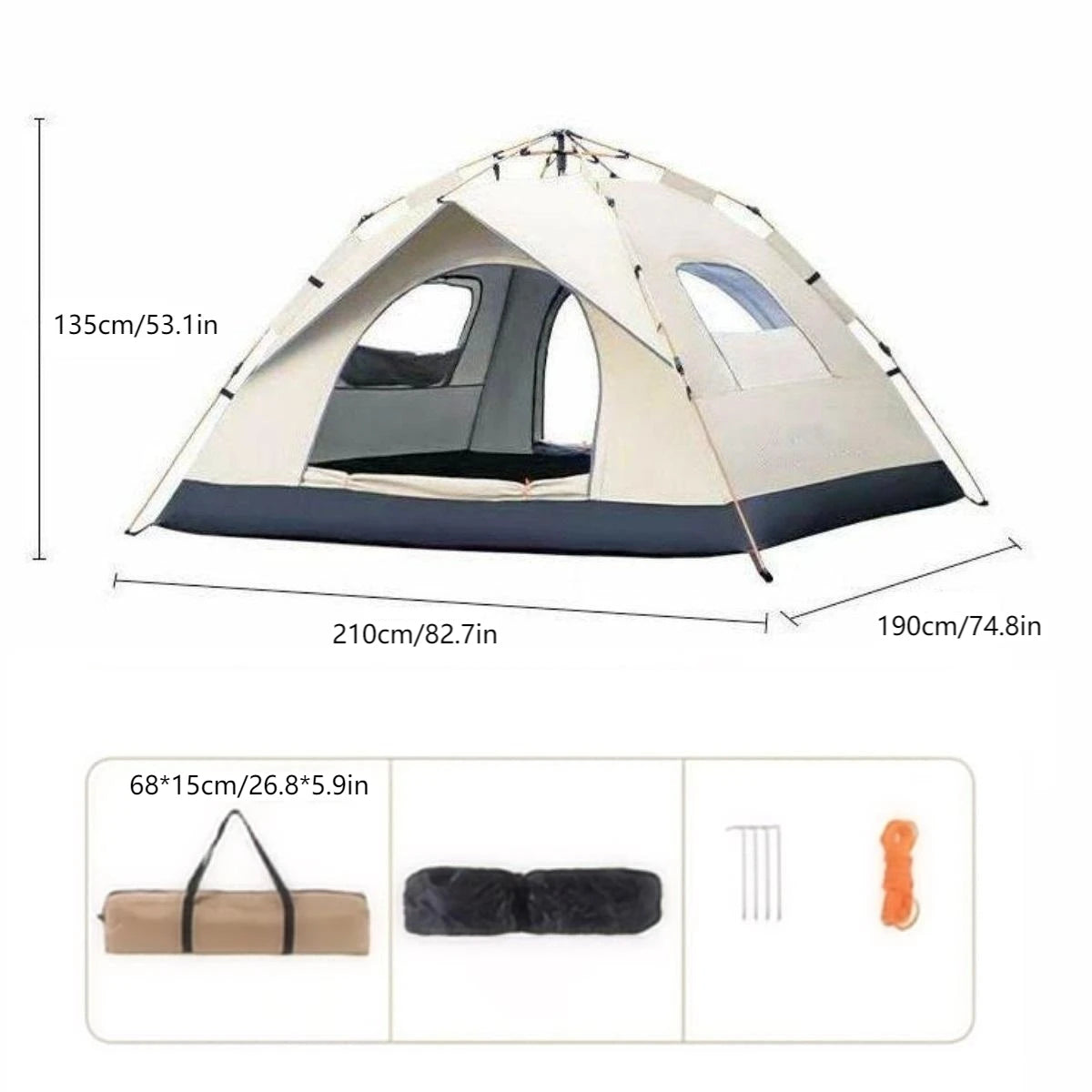 Pakicetus Outdoor Sunshade Camping Tent Two Doors Two Windows