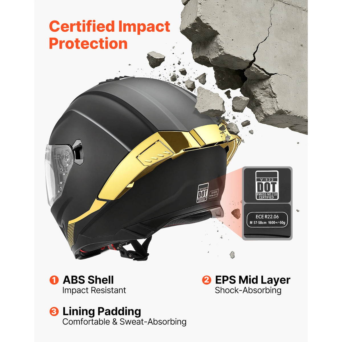 SucceBuy Full Face Motorcycle Helmet Dual Visor Lightweight Comfort