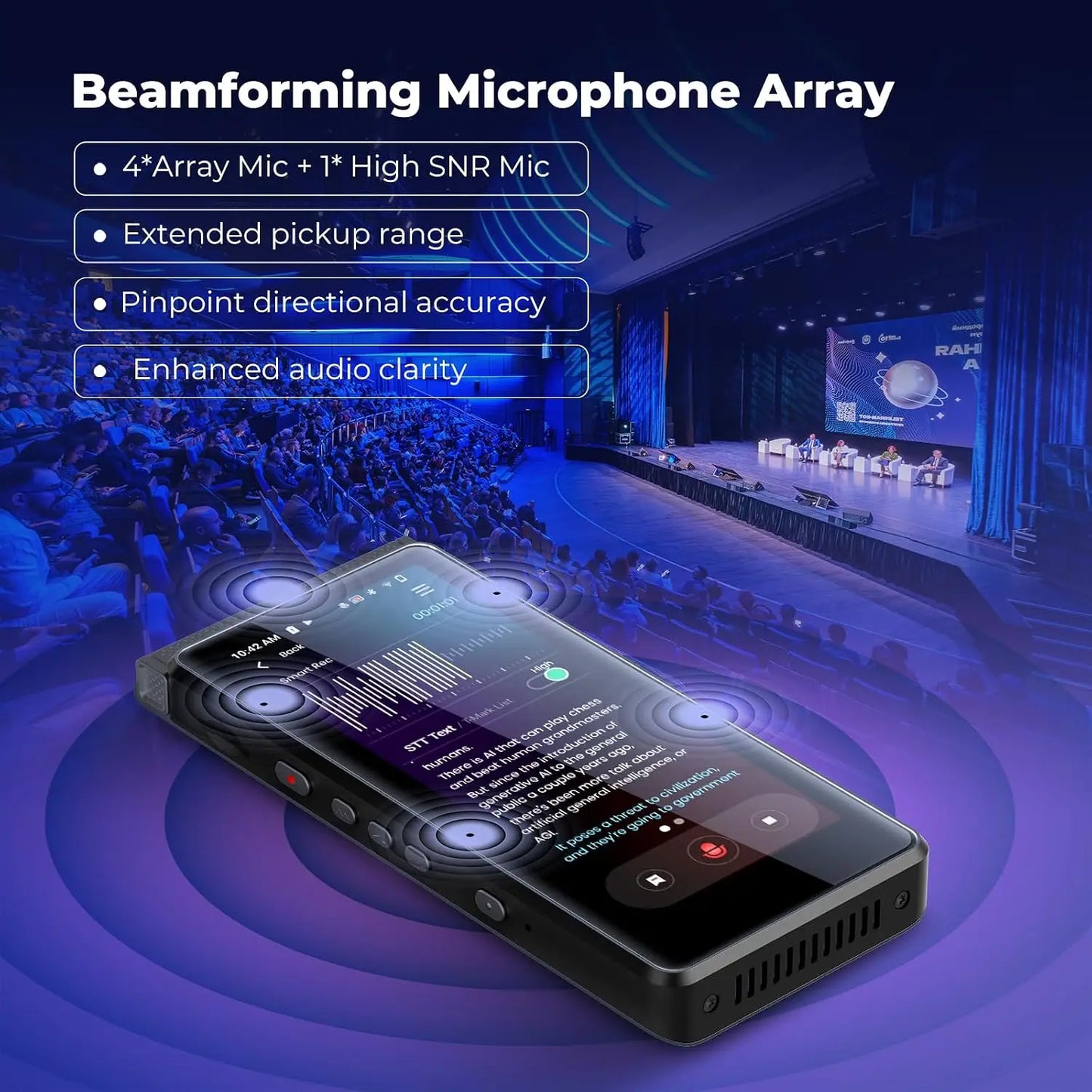 AI Voice Recorder With Offline Transcription Translation Summarize 64GB