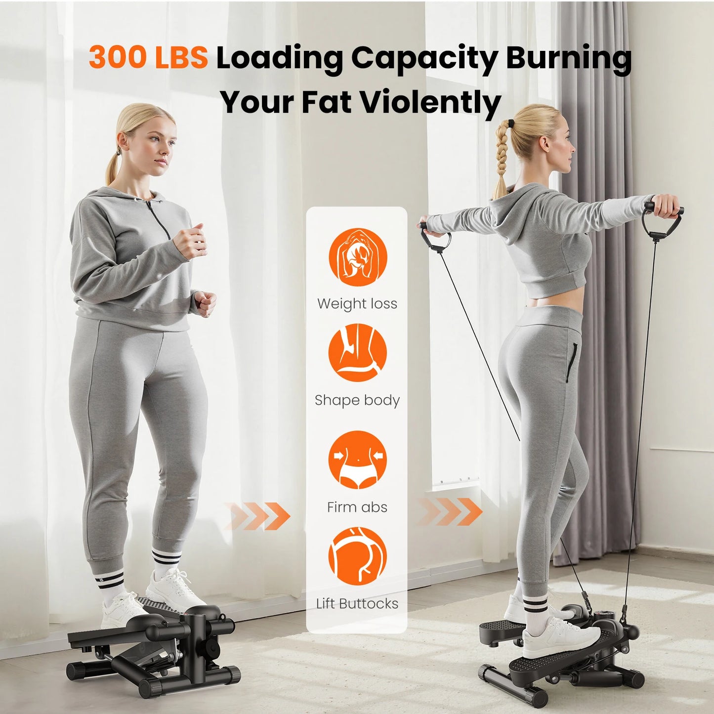 JHK Mini Stepper With Resistance Bands 300 Lbs Weight Capacity
