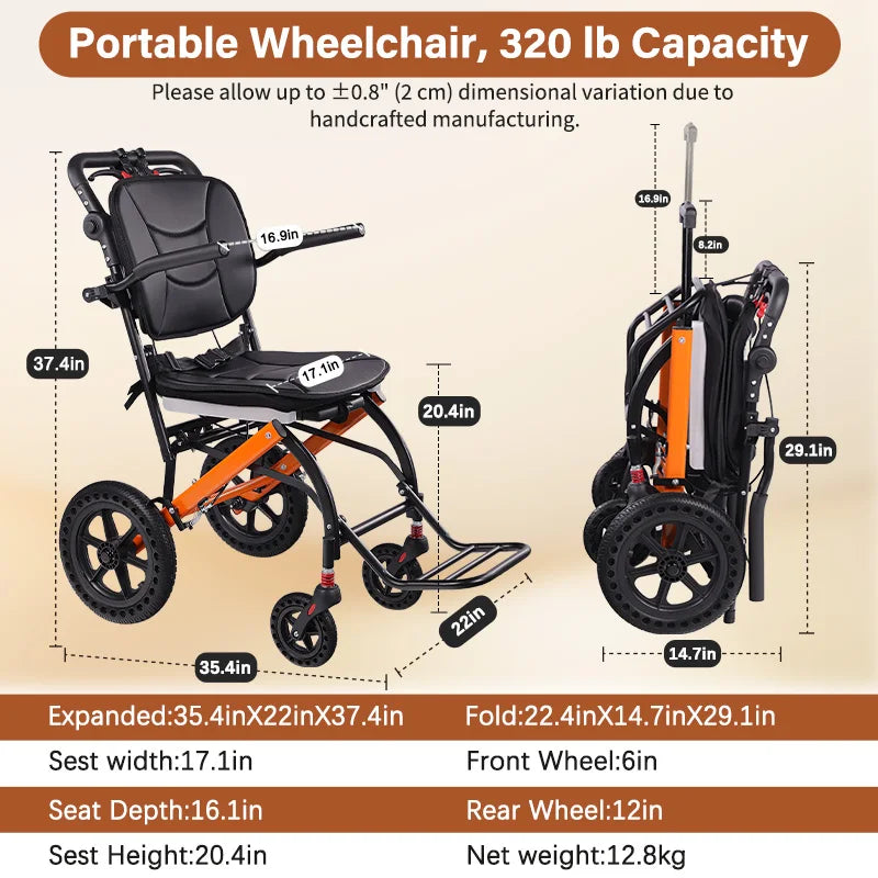 CvitalelPersd Premium Lightweight Transport Wheelchair for Seniors