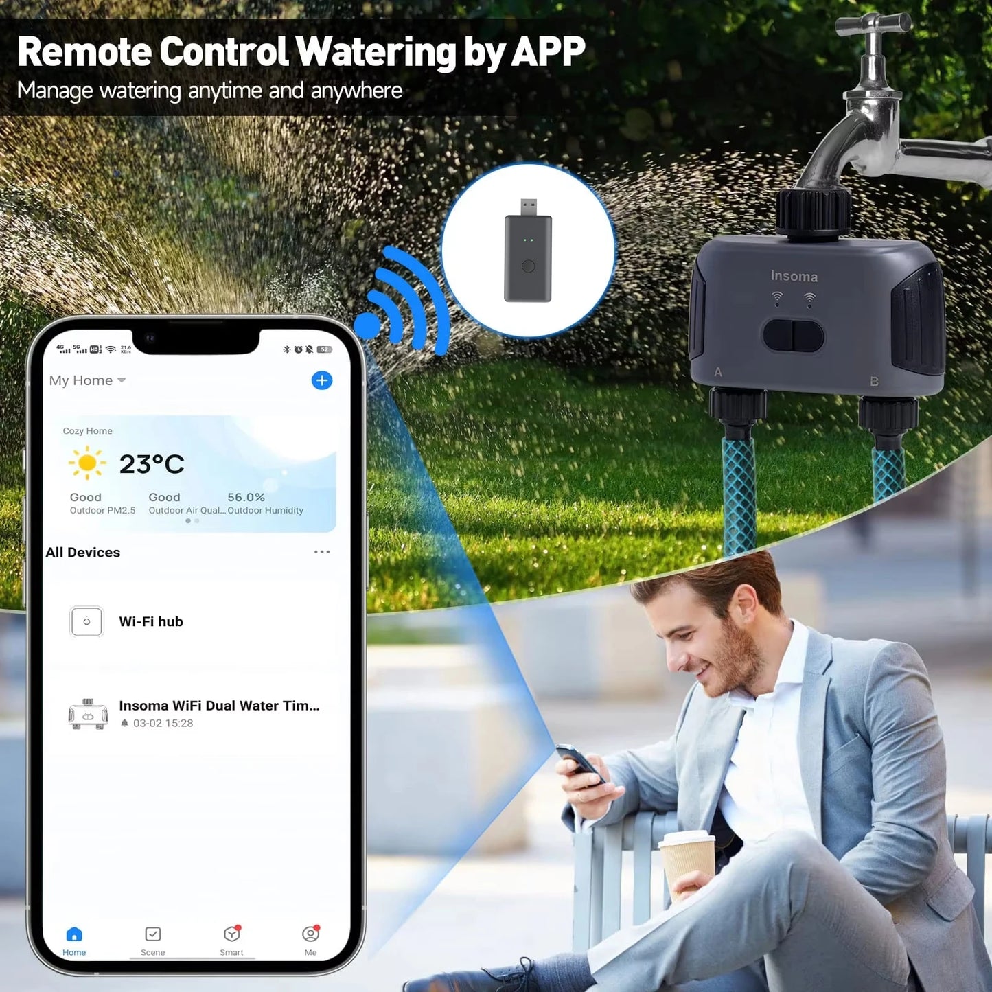 Insoma Zigbee WiFi Water Timer For 2-Outlet Garden Irrigation Alexa