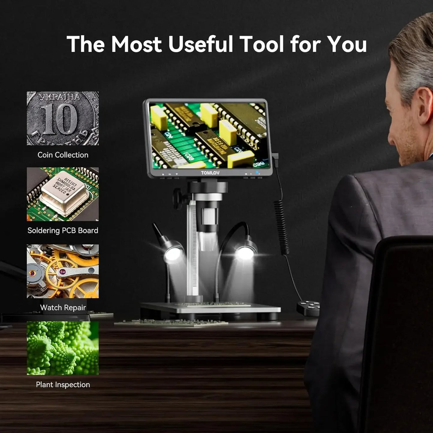 TOMLOV LCD Digital Microscope 1200X HDMI 12MP For Electronics Soldering