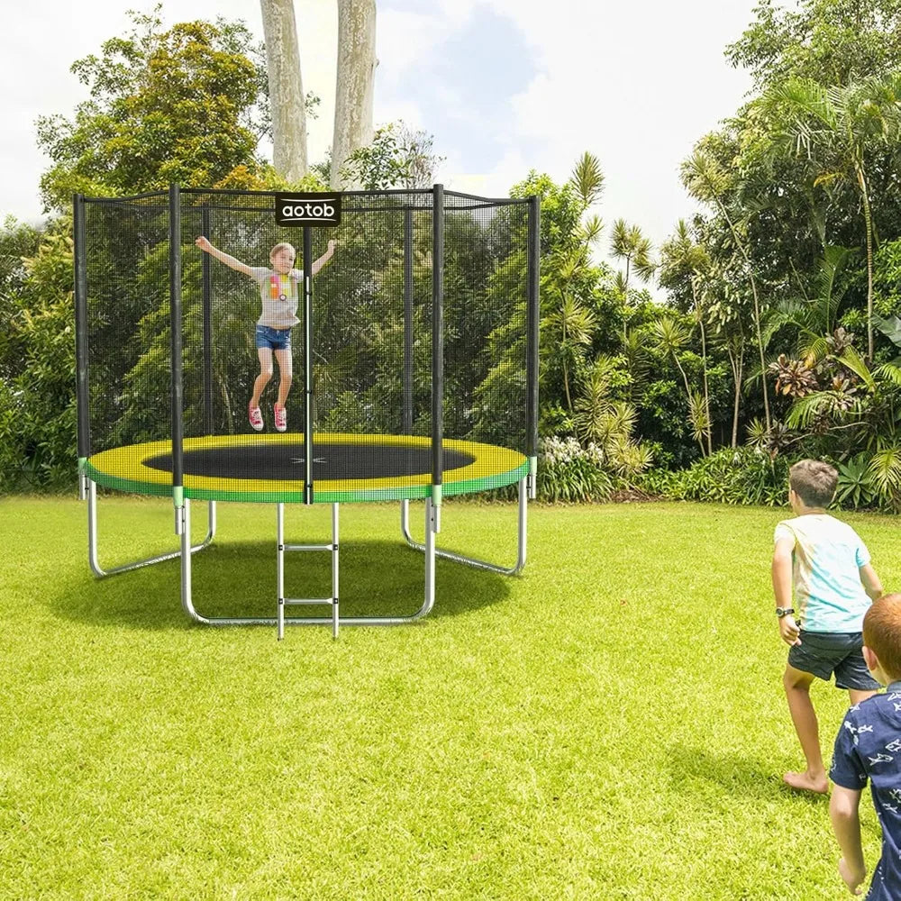 YTYIN Trampoline With Safe Enclosure Net And Basketball Hoop